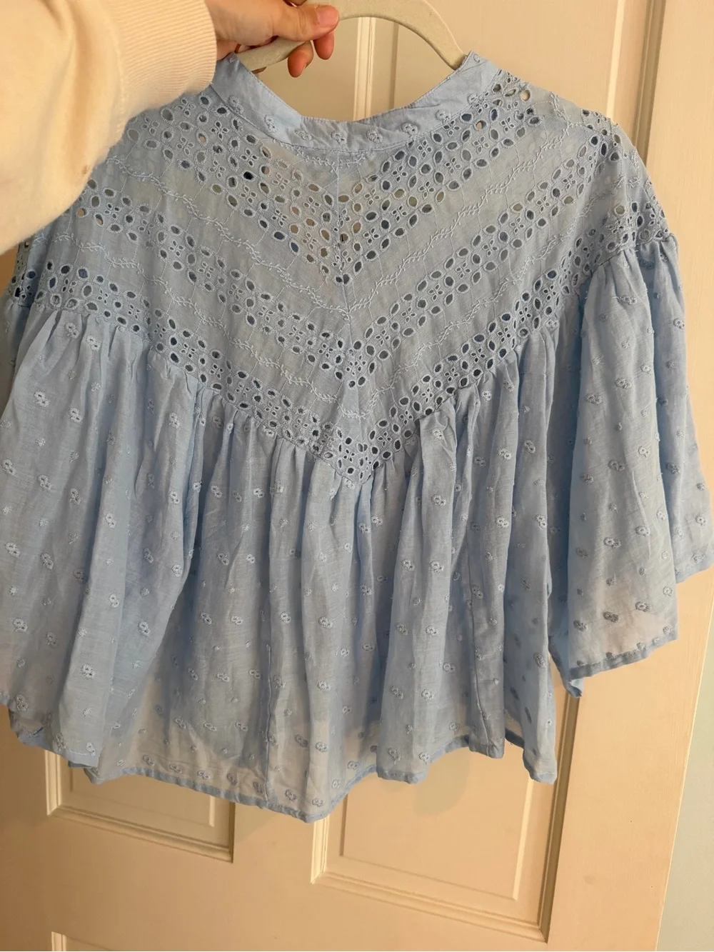 Calypso St. Barth Pale Blue Eyelet Peasant Blouse - Picture 5 of 5